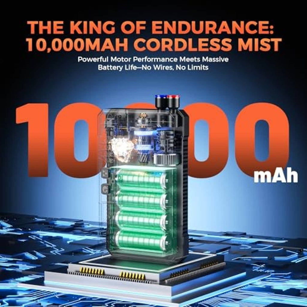 Portable mist system battery pack with visible internal circuitry