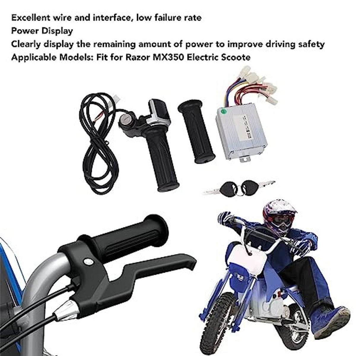Throttle grip lock speed controller kit with dual grips, wiring, controller box, keys