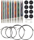 Mosaic wood interchangeable knitting needle set with multicolor needle shafts and end caps
