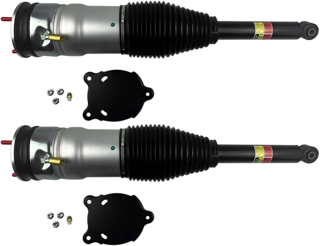 Rear air suspension strut pair with black boots, silver cylinders, and two black mounting plates