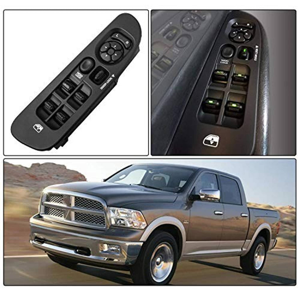 Black power window switch with window and mirror buttons, including AUTO and lock controls