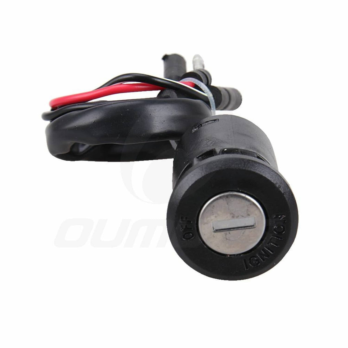 Ignition key switch lock cylinder with black housing and attached wire leads