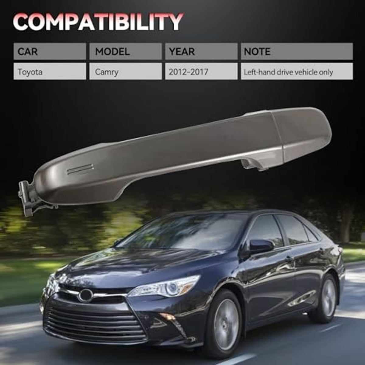 Gray rear left exterior door handle, long lever design for car door