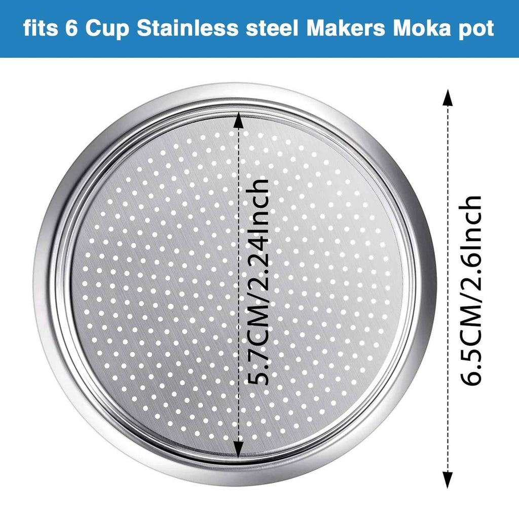 Stainless steel perforated filter basket for 6-cup moka pot replacement funnel