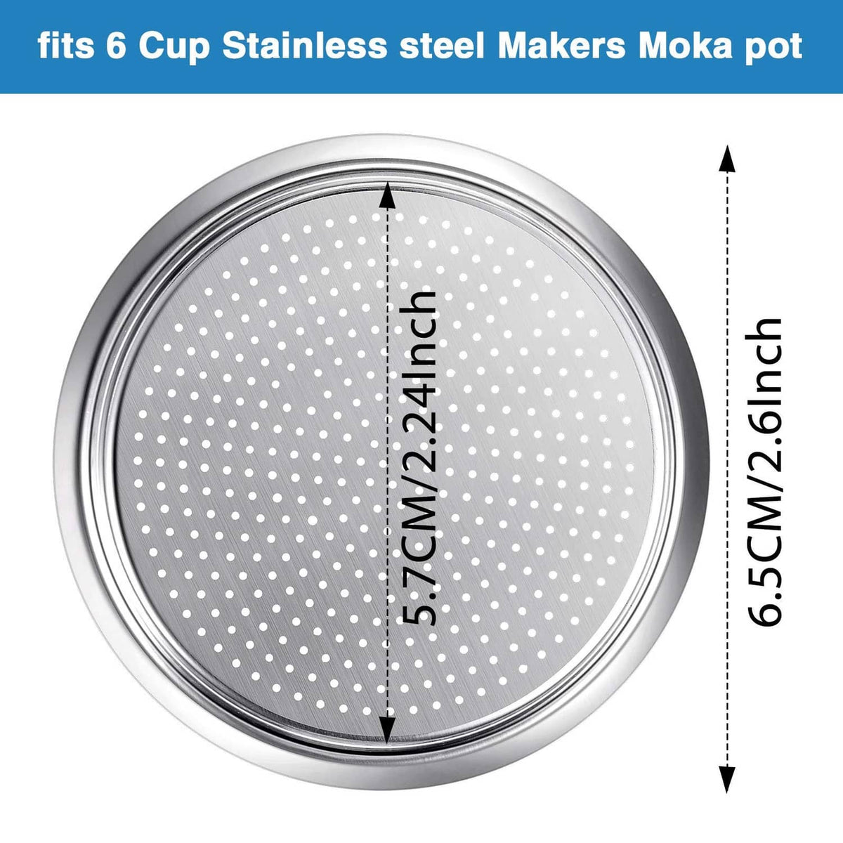 Stainless steel perforated filter basket for 6-cup moka pot replacement funnel