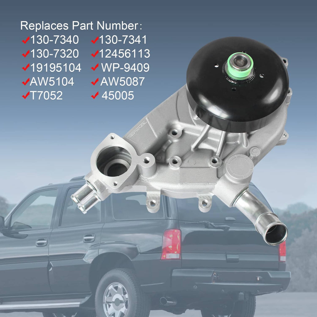 Water pump with gasket, black pump cover and silver coolant inlet/outlet connections