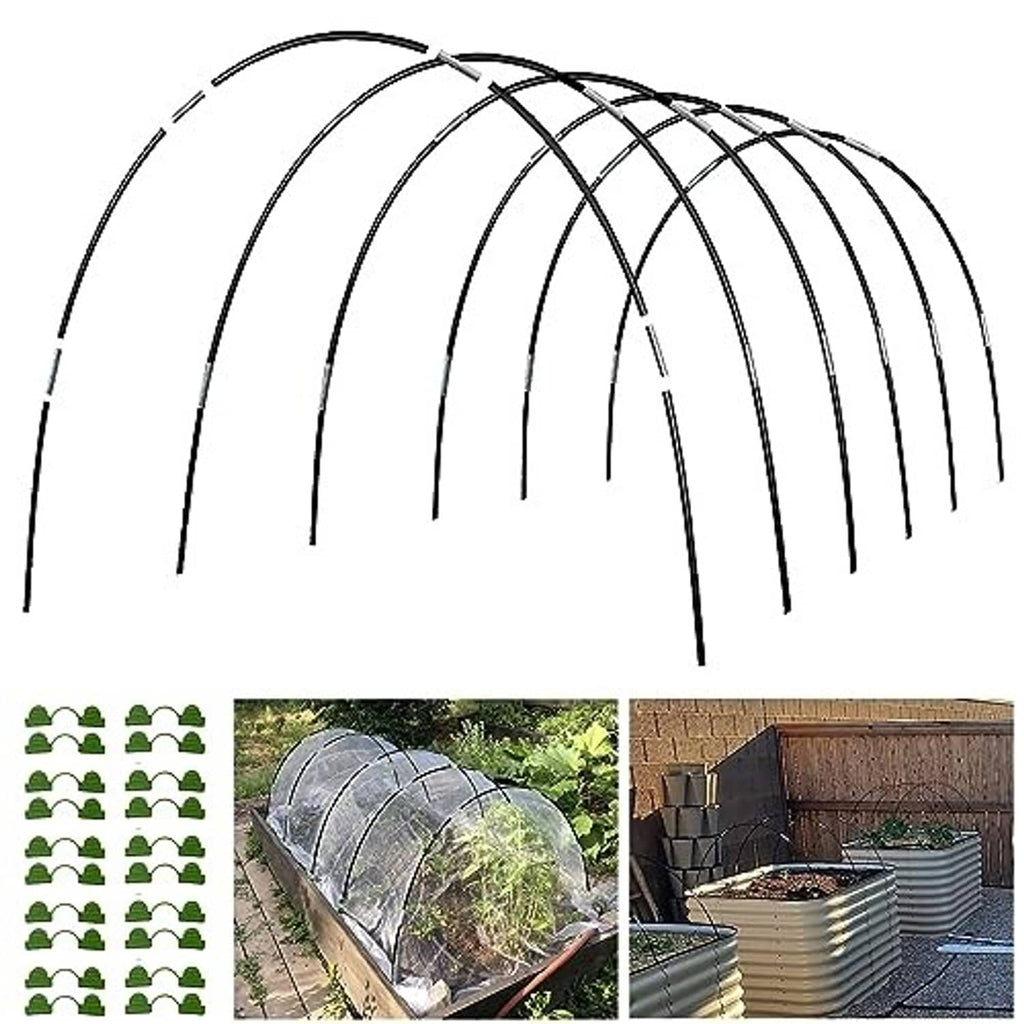 Greenhouse hoop frame set with multiple black arches for garden grow tunnels