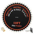 10FT trampoline replacement mat, black with orange edge ring, V-rings and spring hooks