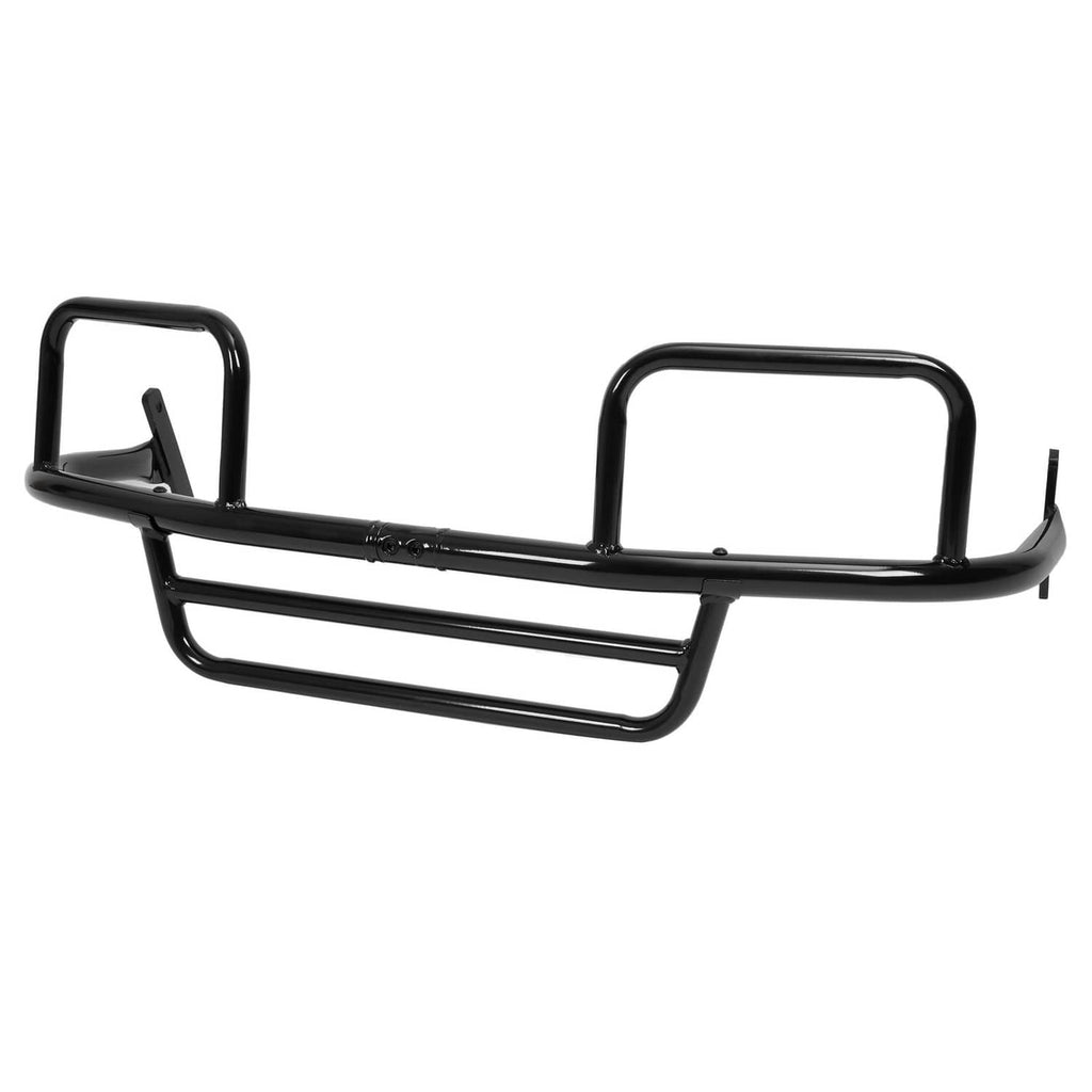 Front brush guard in black with rounded end hoops, lower protective grill, and mounts