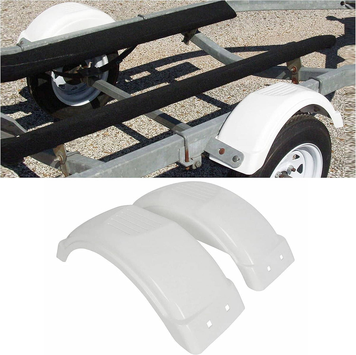 White trailer fender wheel skirt, two-piece set for single-axle trailer