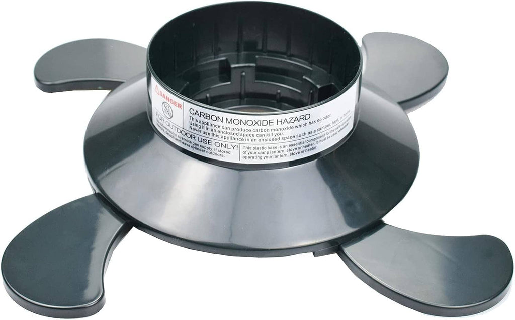 Propane cylinder base bracket with wide folded feet and central collar for cartridge support