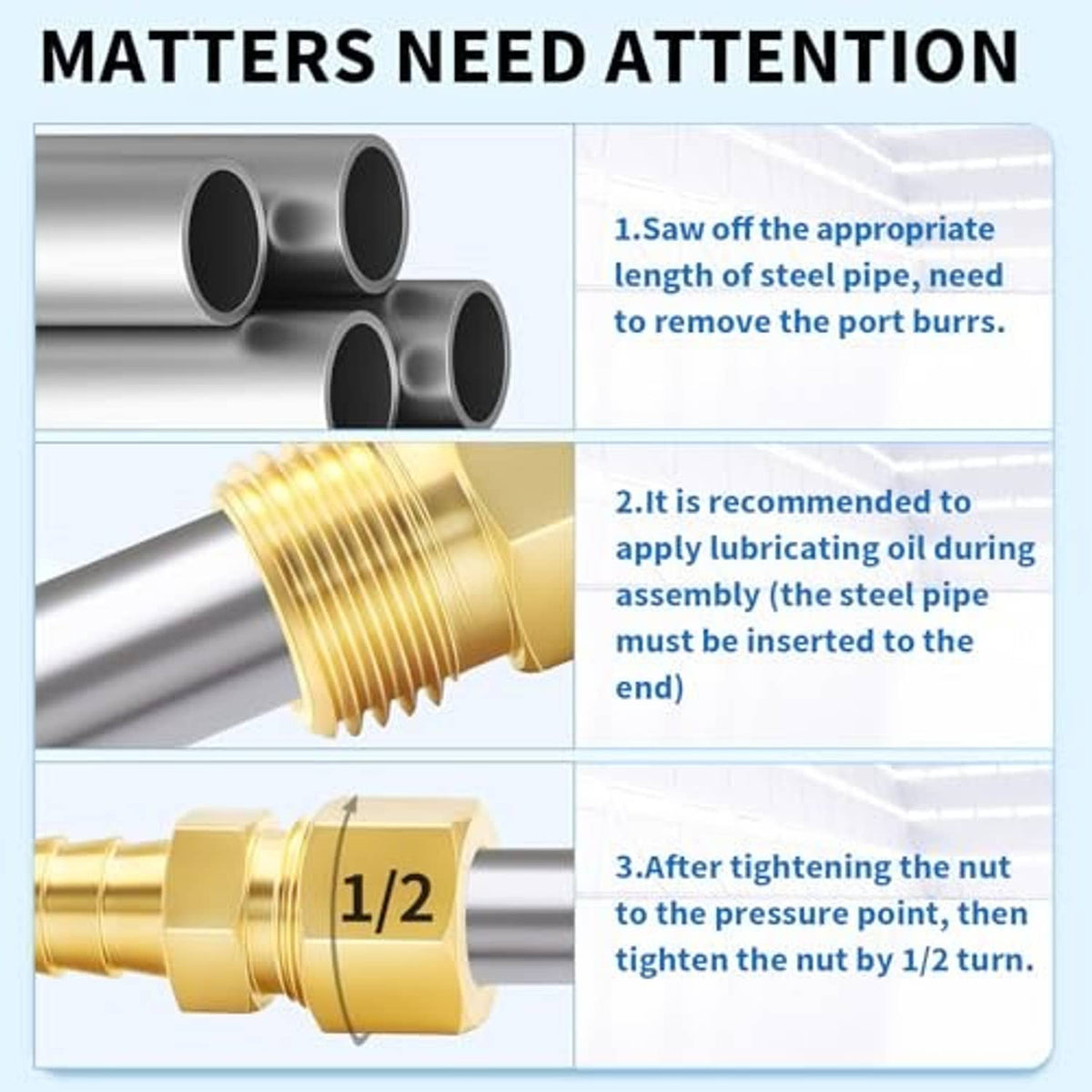 Brass compression union fitting with threaded nut and barbed end for metal pipe