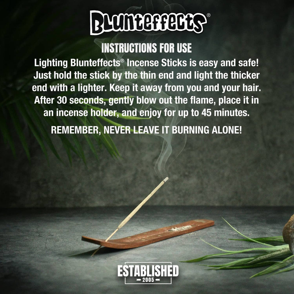 Incense use instruction card with a burning stick and smoke curling up
