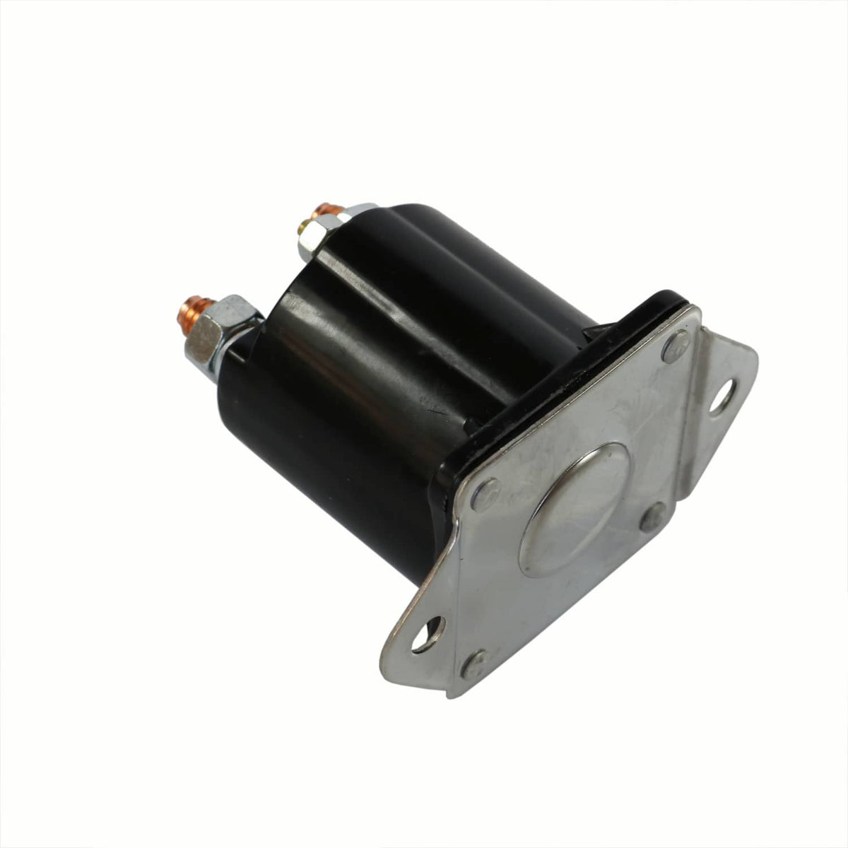 Black 36V solenoid with mounting bracket and two side connection bolts, copper contacts
