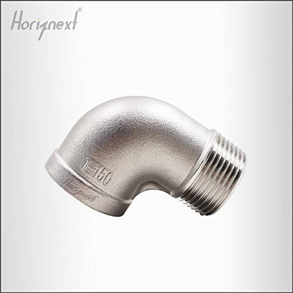 Stainless steel 90-degree elbow fitting with external NPT threads