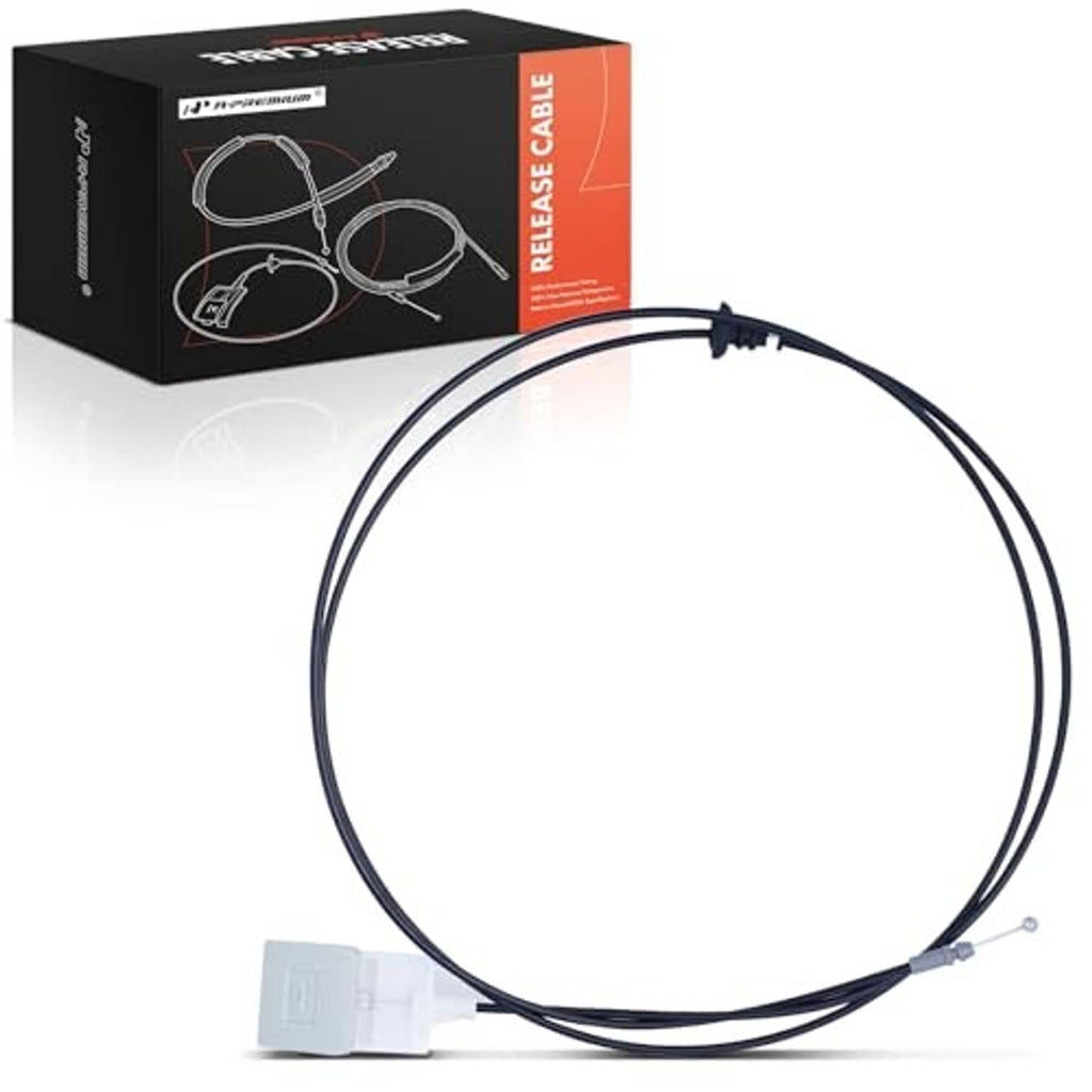 Dark blue hood latch release cable with handle and connector, extended loop