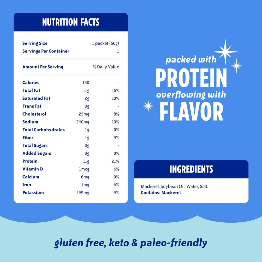 Nutrition facts and ingredients panel for Chicken of the Sea mackerel fillet in oil