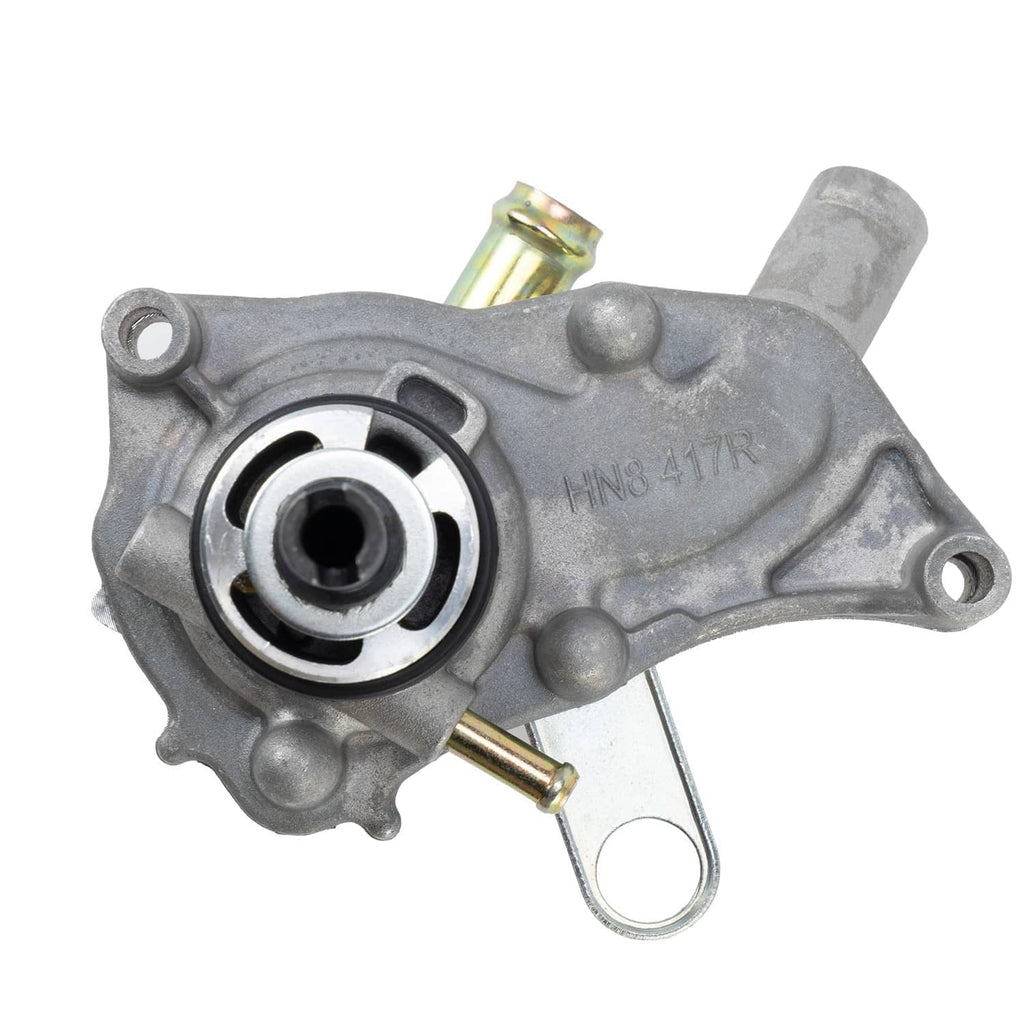 Water pump assembly rear plate view with bearing housing and metal return lever