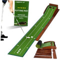 Indoor putting practice mat, green felt with white guide lines and wooden frame