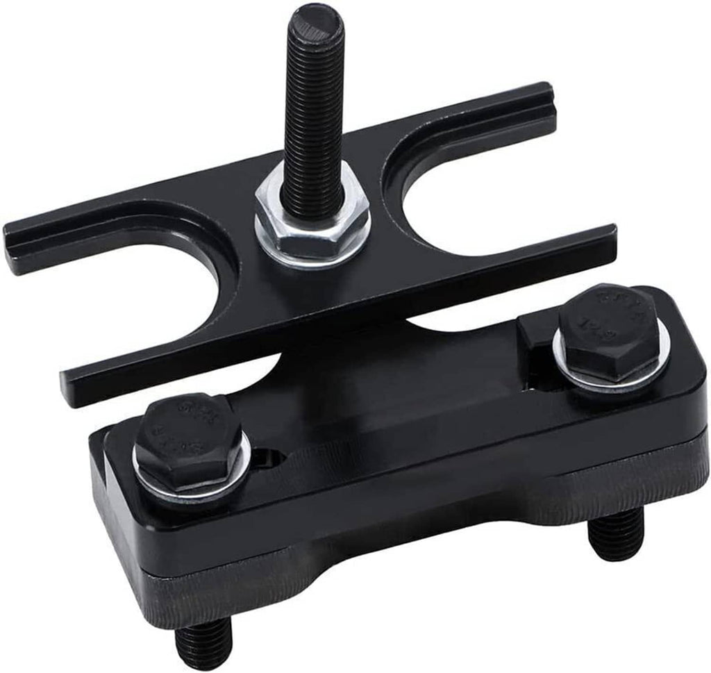 Black valve spring compressor with threaded center bolt and two hex hold-down nuts