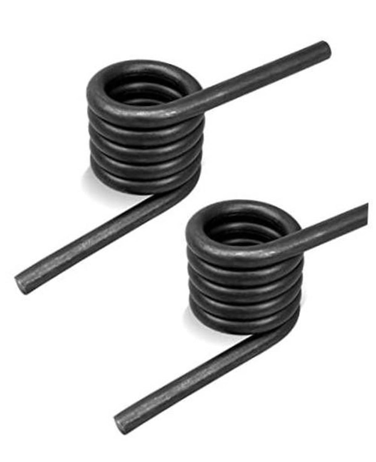 Black torsion spring set with two coiled springs and steel mounting rods