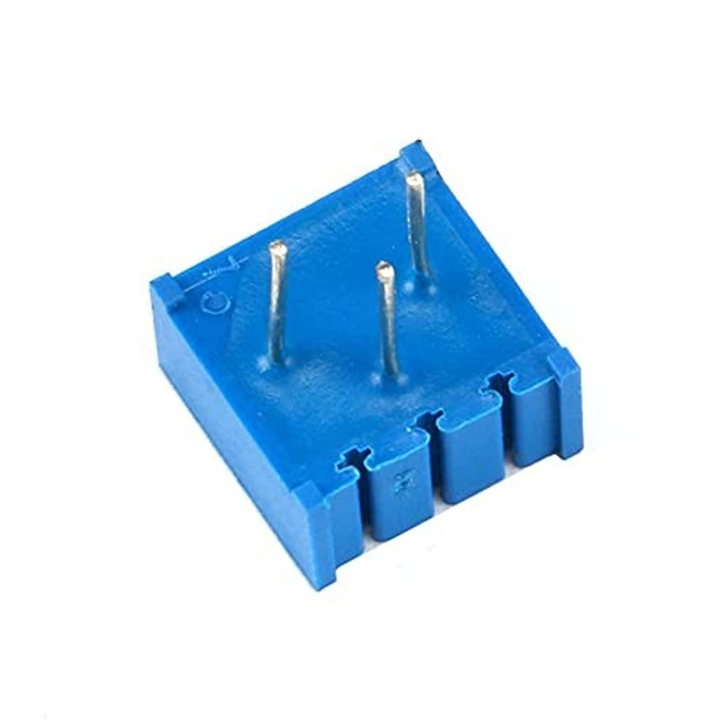 Blue 3-pin trimpot potentiometer base with three metal lead pins