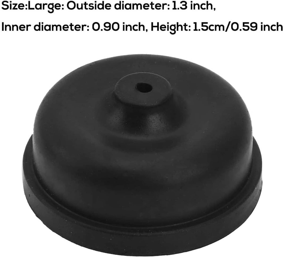 Black rubber diaphragm cap with central outlet hole, domed shape