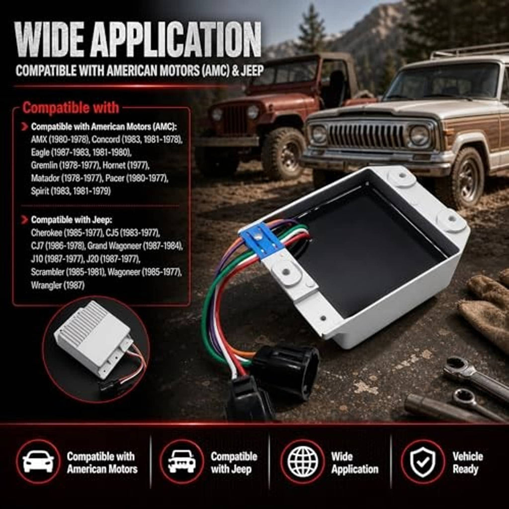 Ignition control module with finned housing and multi-color wire harness, close-up