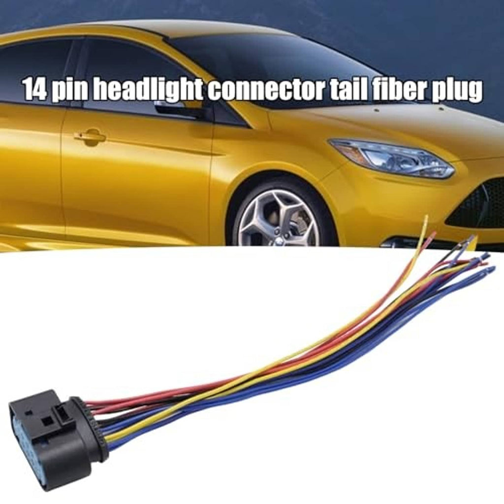 14-pin headlight connector pigtail plug with long multicolor wire leads and black connector