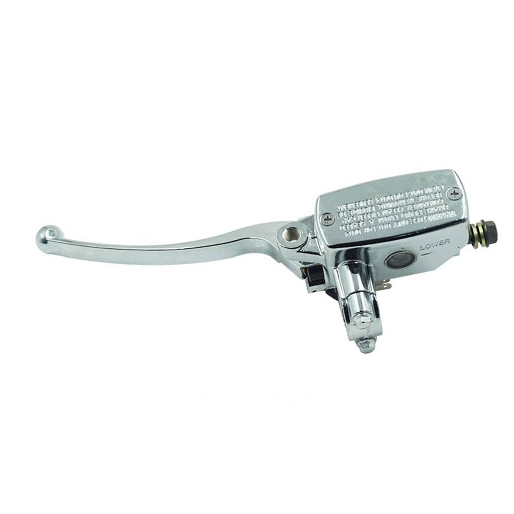 Chrome hydraulic master cylinder lever with curved arm and side mounting port