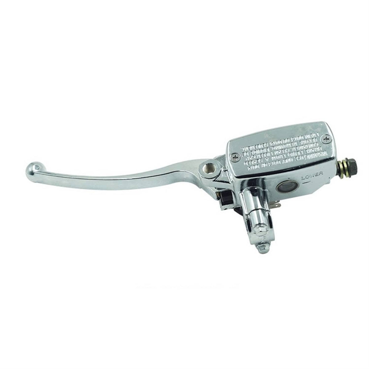 Chrome hydraulic master cylinder lever with curved arm and side mounting port