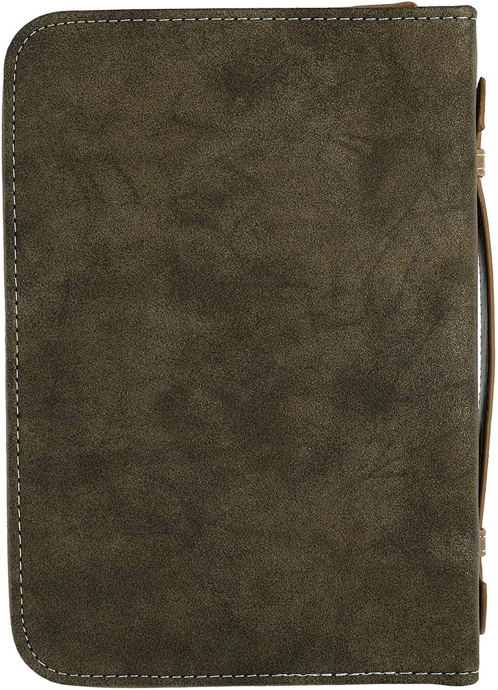 Extra-large faux leather Bible case front panel in dark green with contrast edge stitching