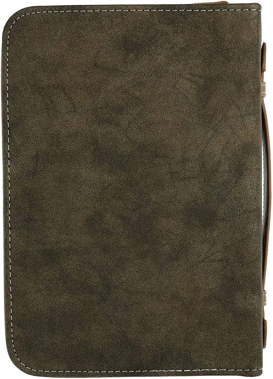 Extra-large faux leather Bible case front panel in dark green with contrast edge stitching