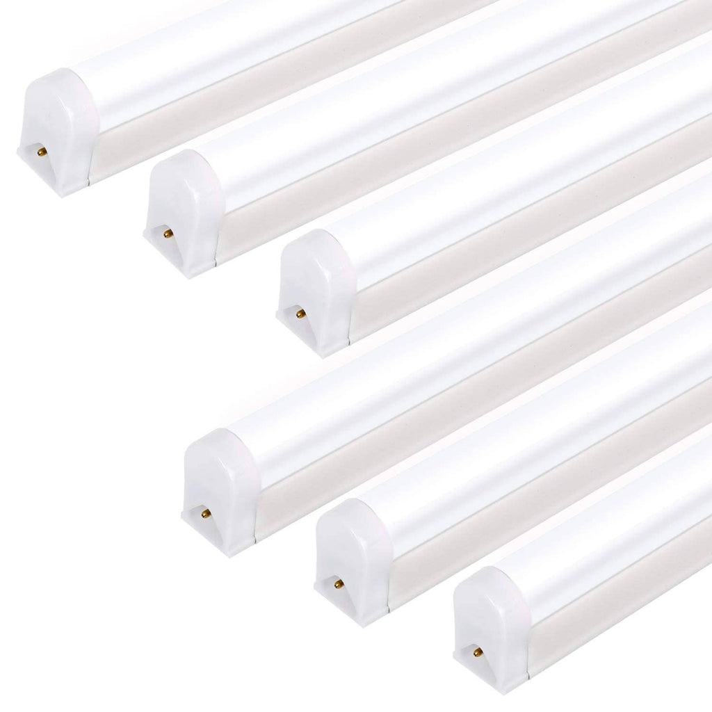 White 4 ft LED shop light tubes with T5 integrated fixtures and end caps (6-pack)