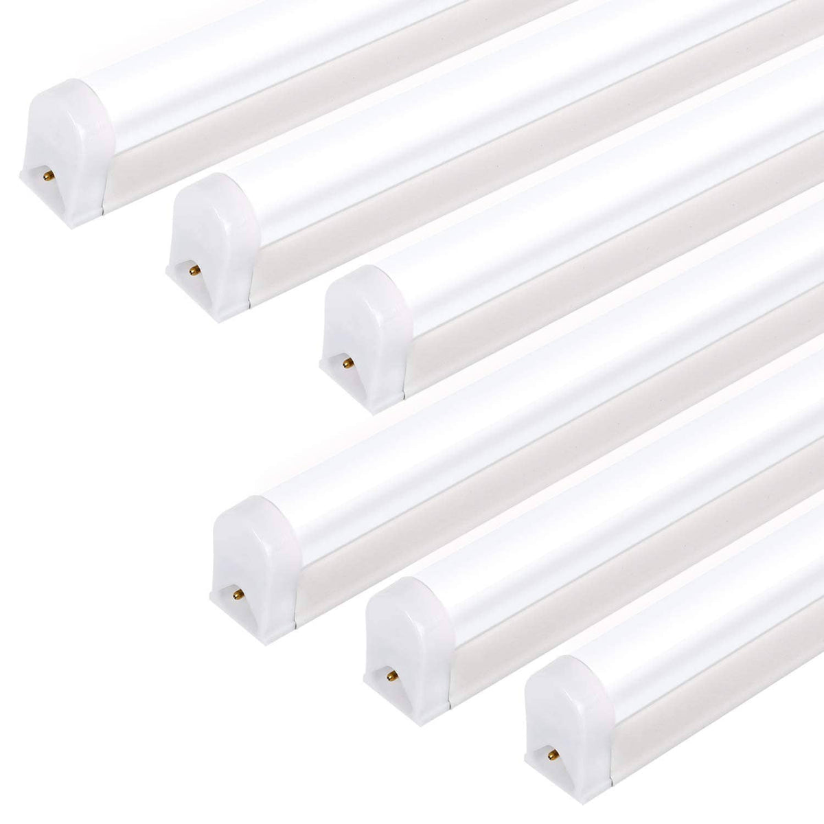 White 4 ft LED shop light tubes with T5 integrated fixtures and end caps (6-pack)