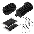 Steering rack boot kit with two black accordion boots, rings, and clamps