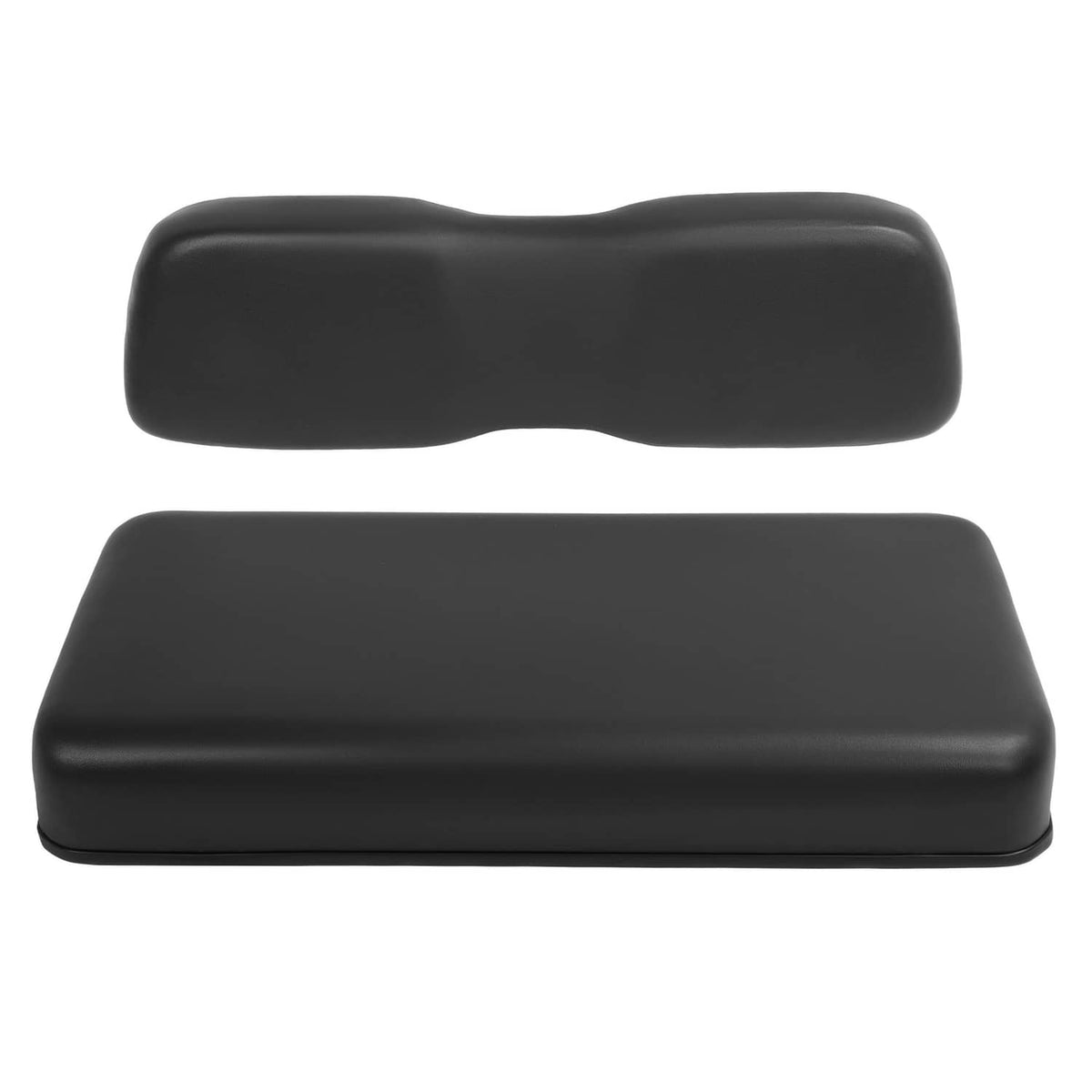 Golf cart front seat cushion assembly with backrest and bottom, black vinyl