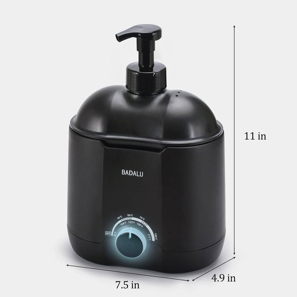 Black countertop hot lather machine with pump top and temperature control dial