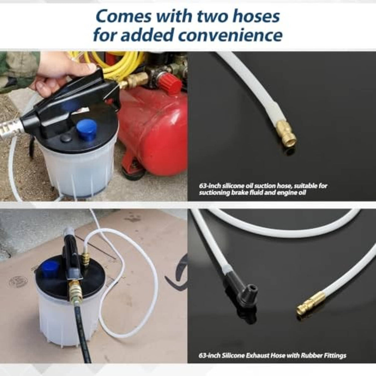Brake bleeder vacuum pump kit with two silicone hoses and brass connectors