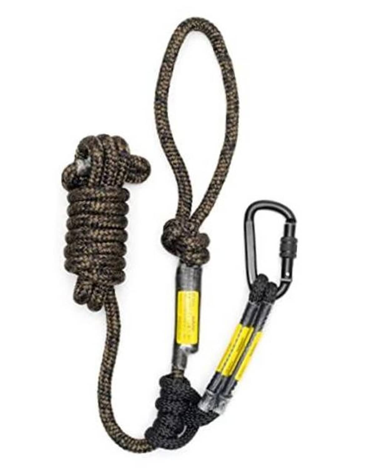 Non-reflective treestand safety rope with carabiner hook, dark braided cord