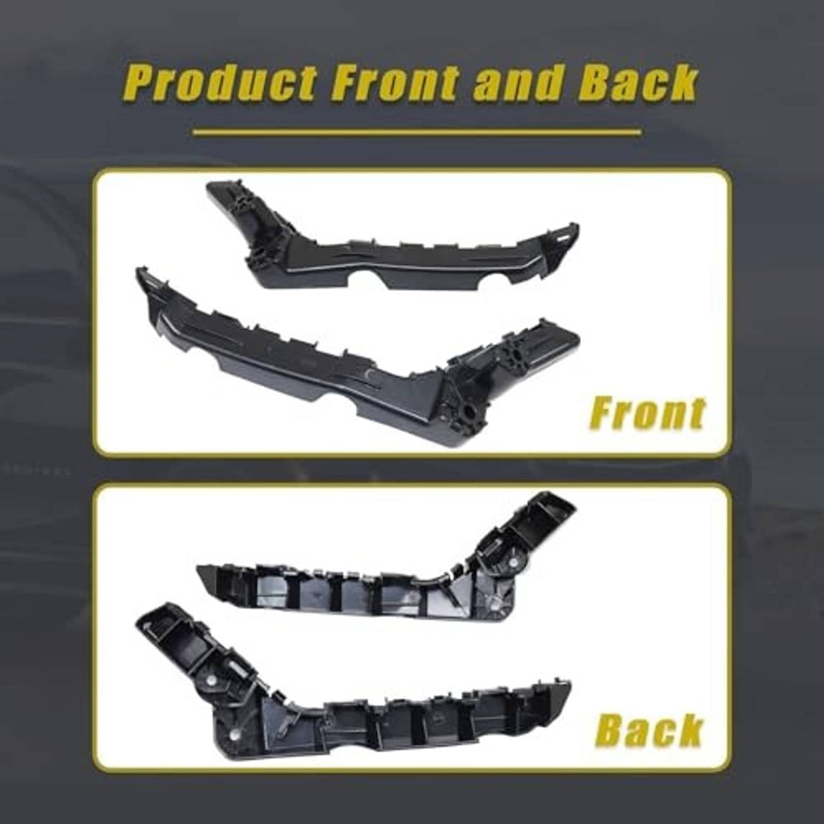 Black bumper cover retainer set with front and rear molded brackets