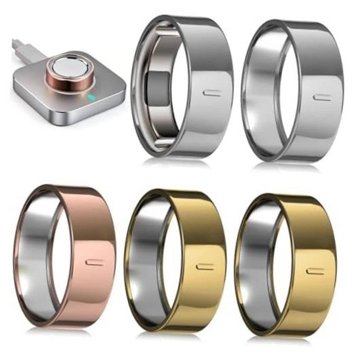 5-pack ring cover set in silver, gold, and rose-gold with smooth band openings