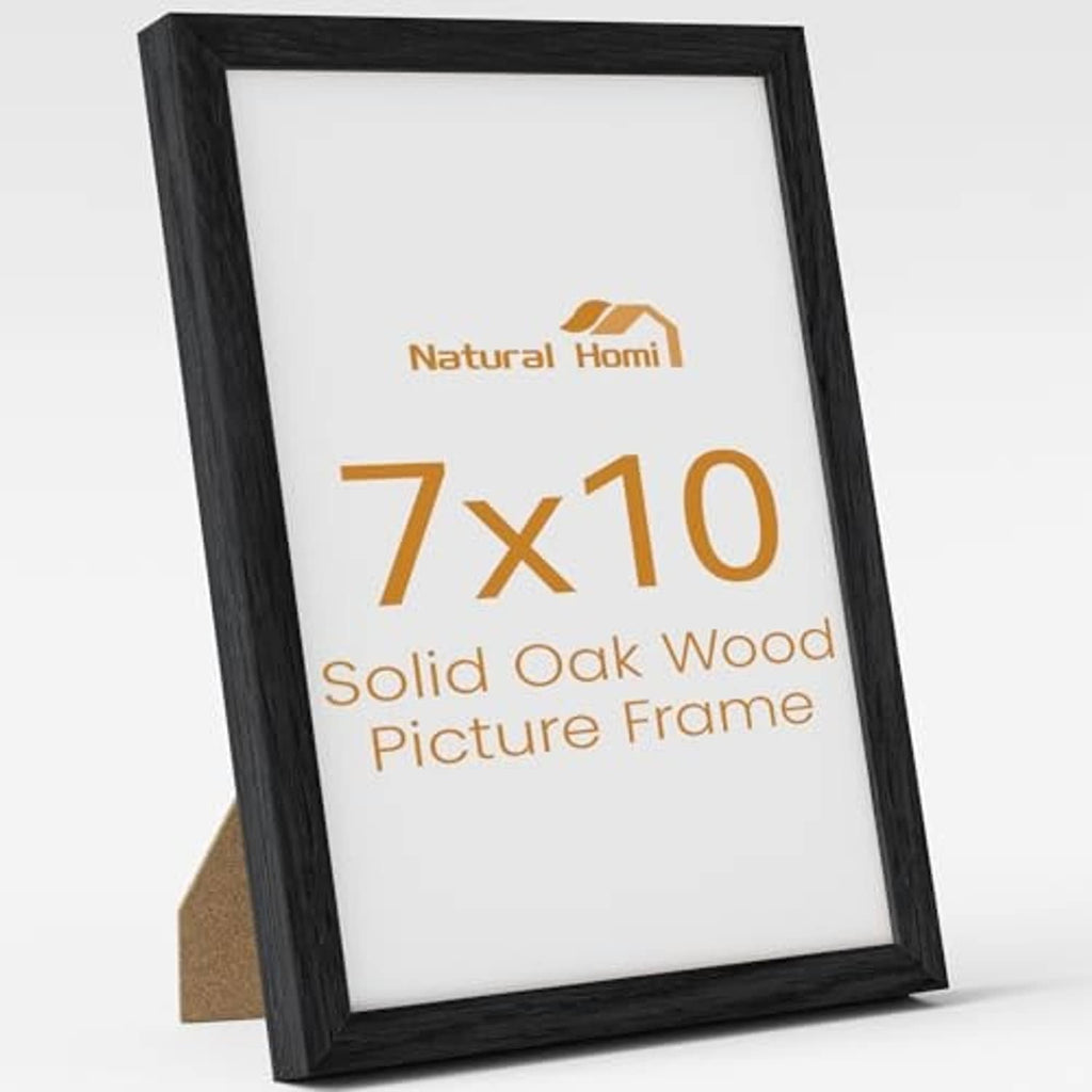 Black solid oak wood 7x10 picture frame with tempered glass, front