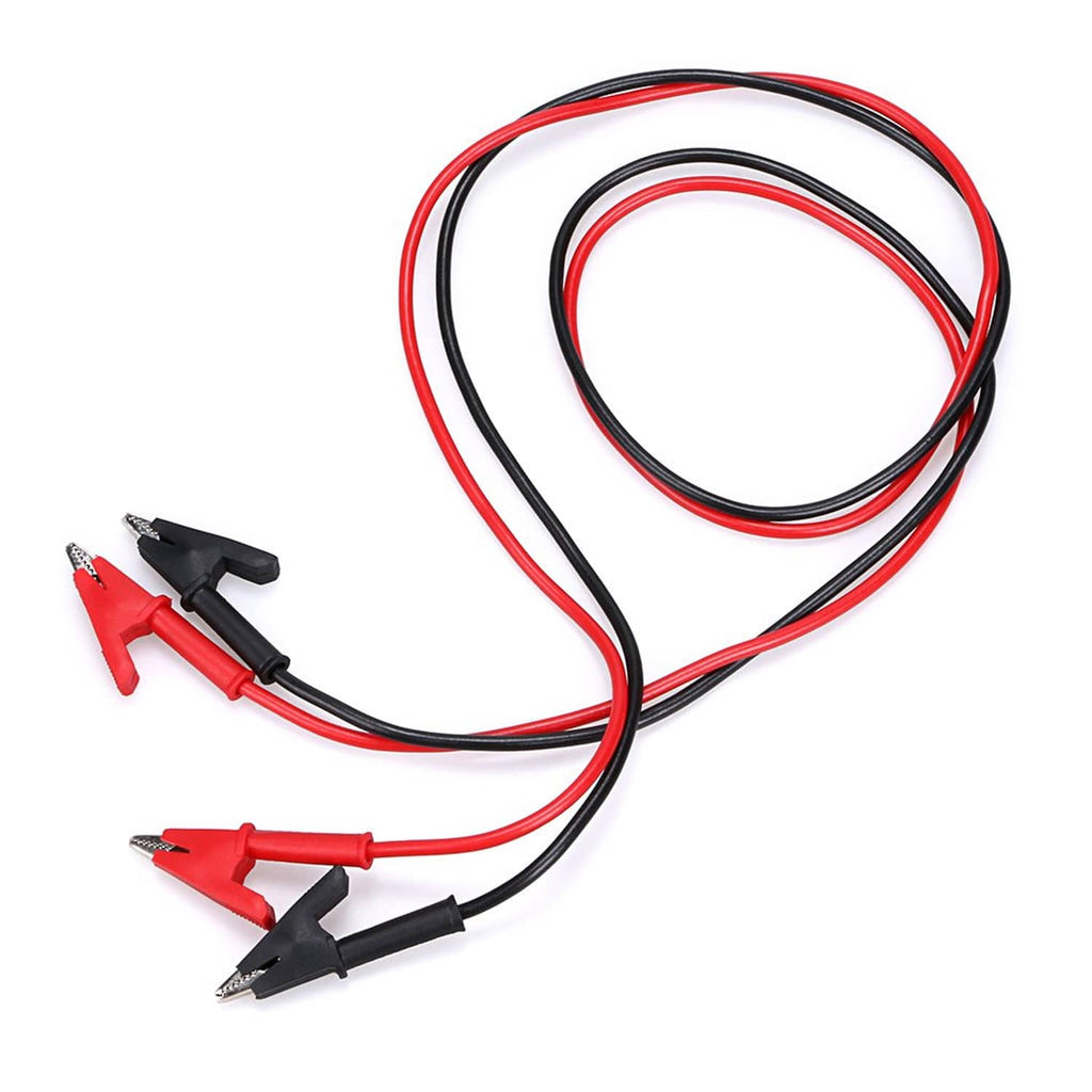 Dual test leads with red and black insulation and alligator clips on both ends