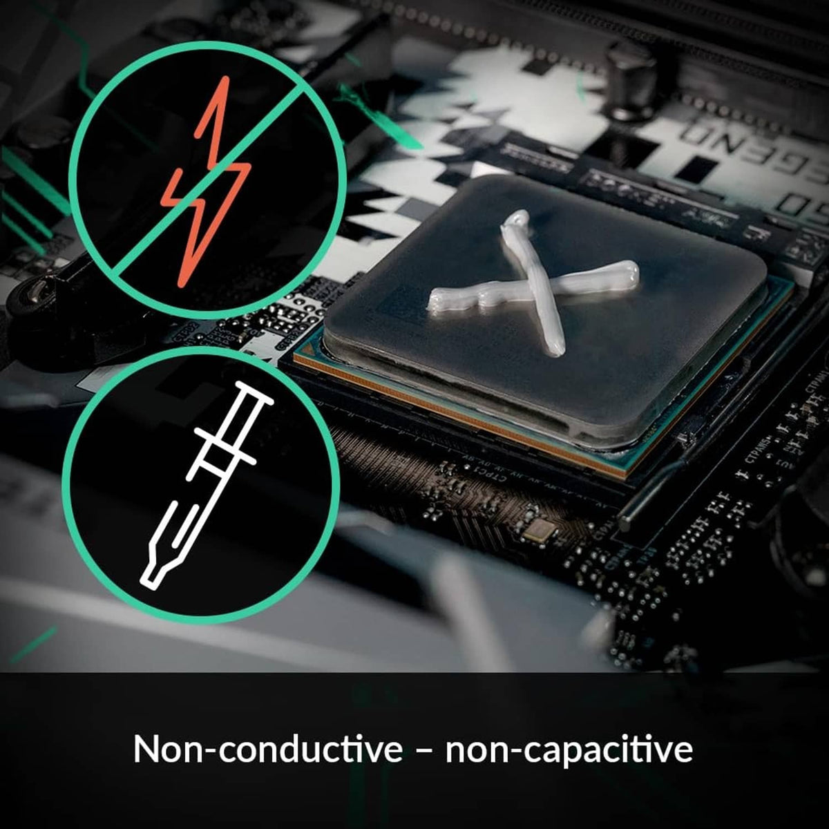 Thermal paste applied on CPU surface with syringe nozzle applicator