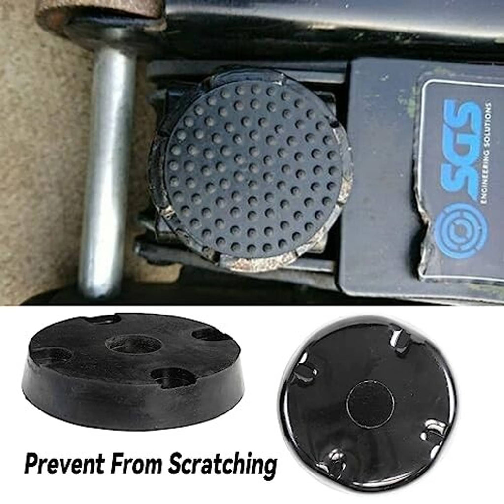 Black rubber jack pad set with studded top and round anti-scratch cover