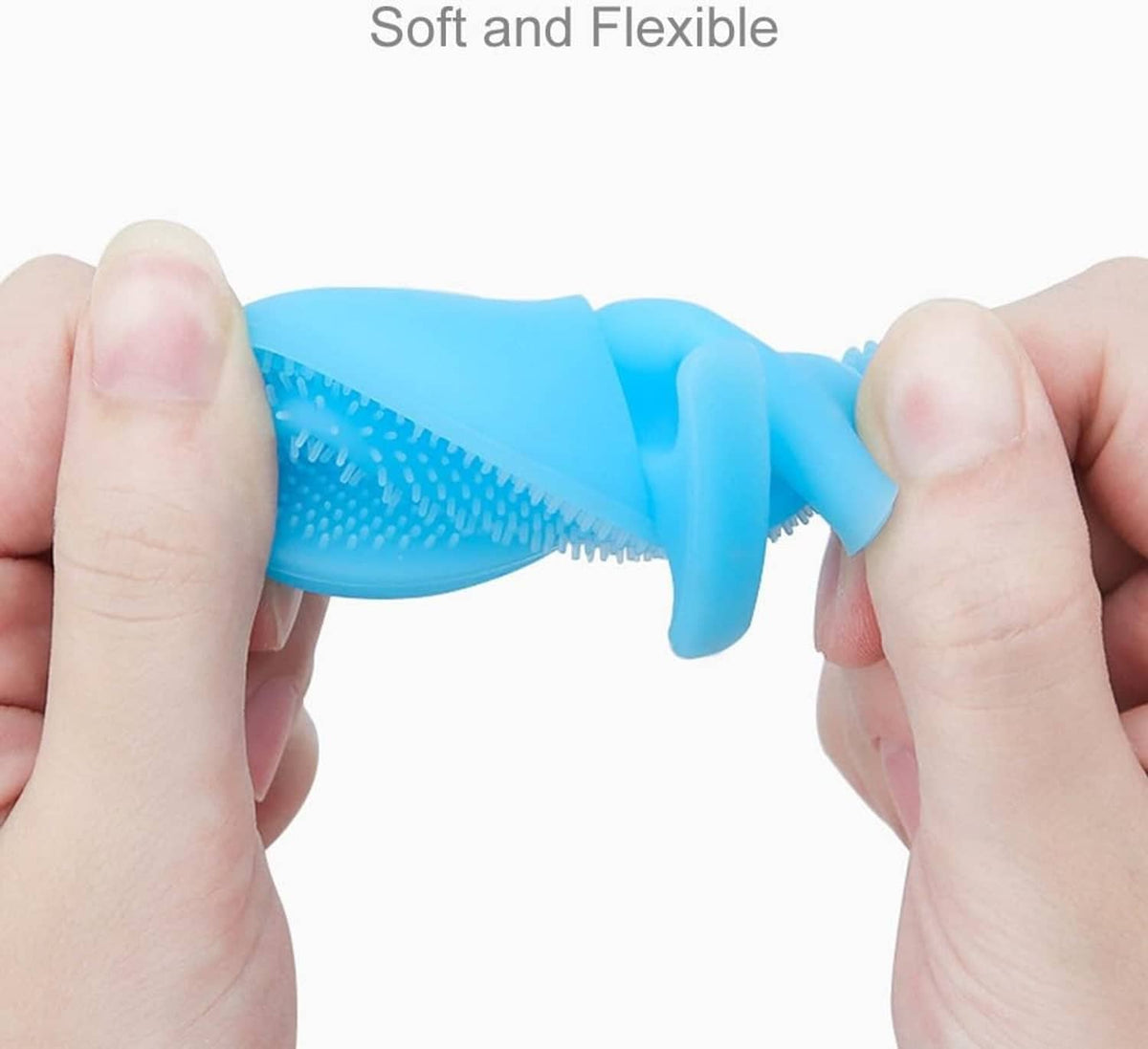Blue silicone facial cleansing brush head, flexible textured dots and comfort edge