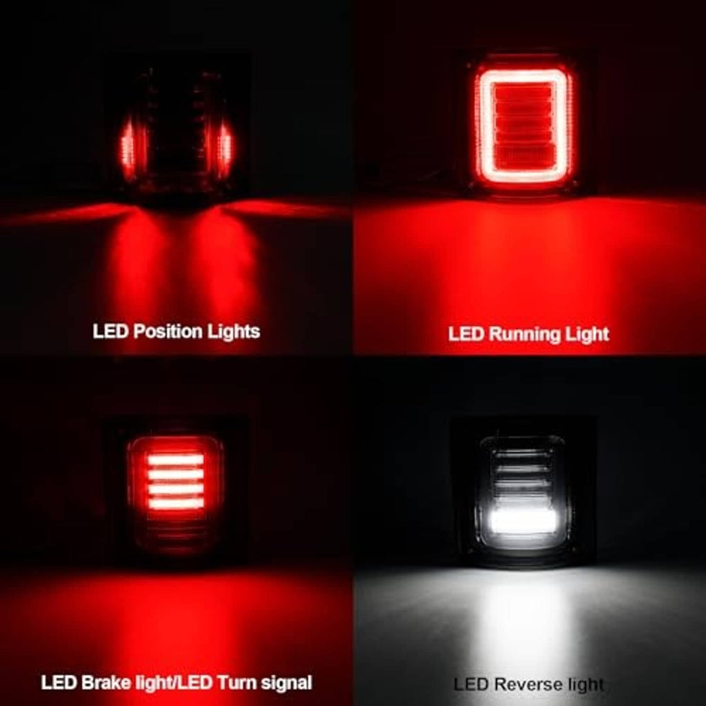 Smoked-lens LED tail lights illuminated for position, running, brake/turn, and reverse