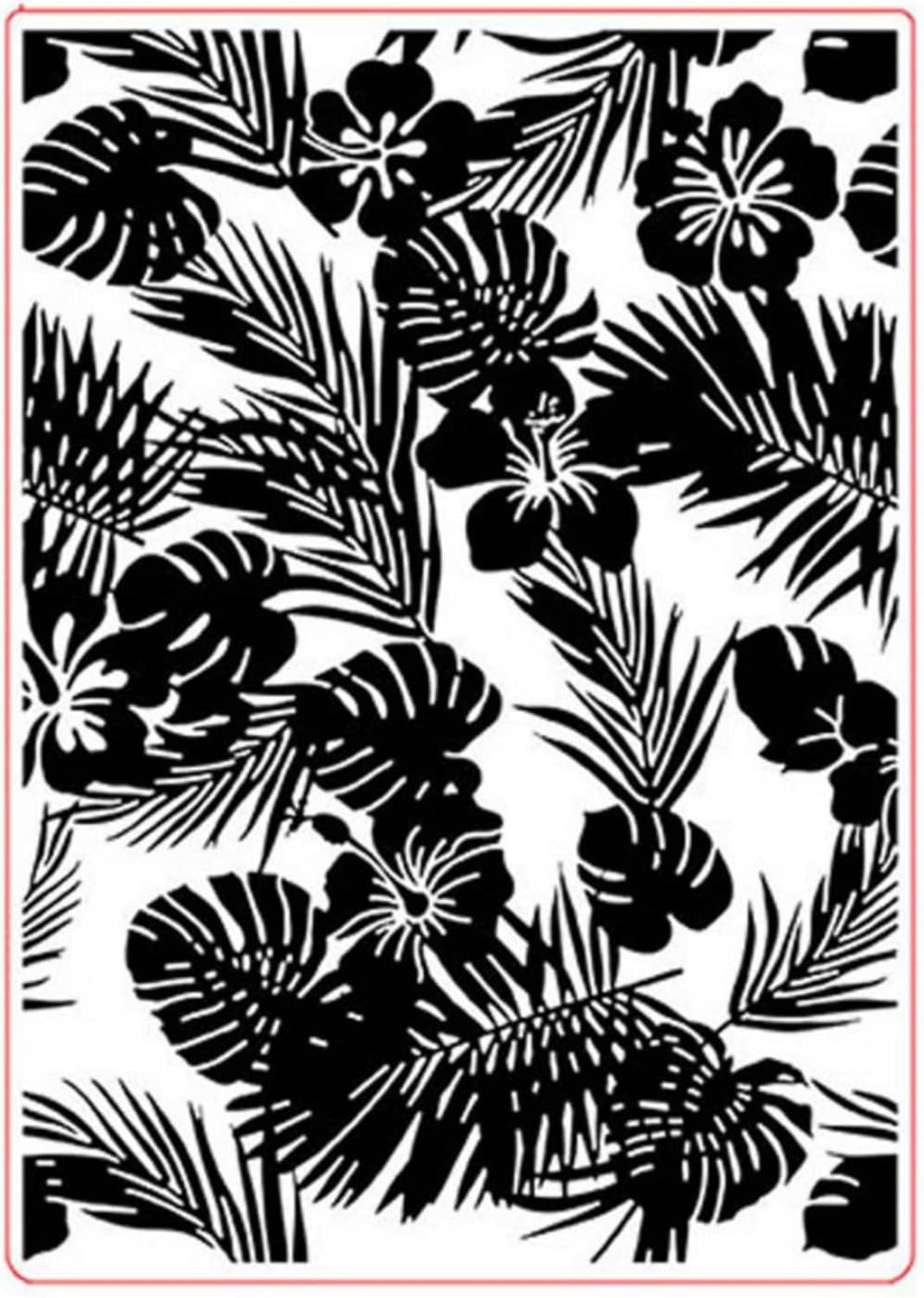 Tropical floral 3D embossing folder featuring bold black-and-white hibiscus silhouettes
