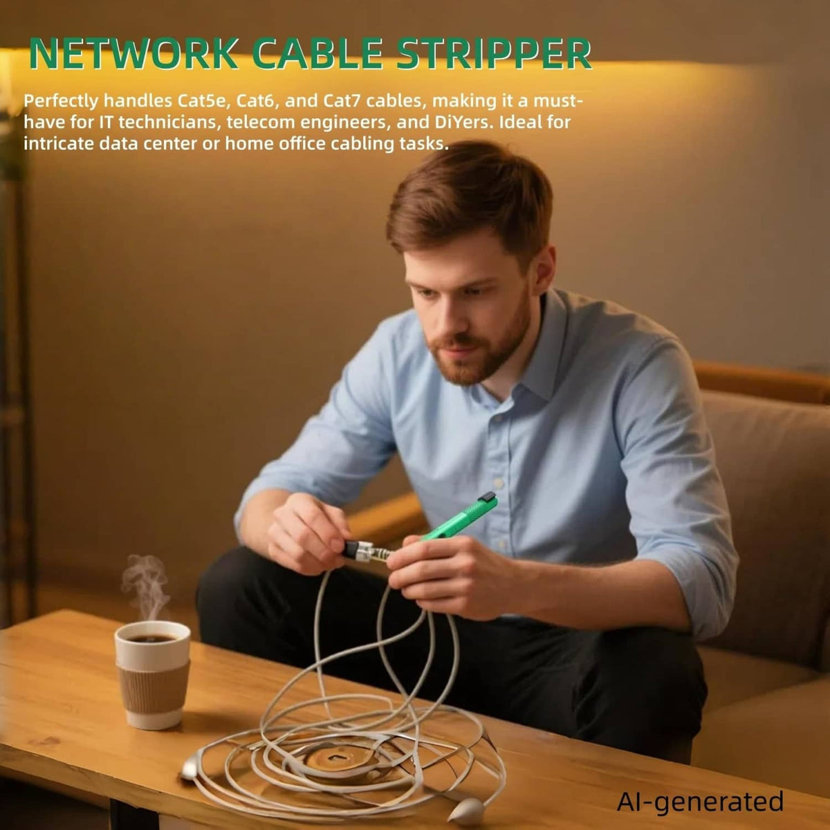 3-in-1 rotary network cable stripper being used to strip and untwist cable ends